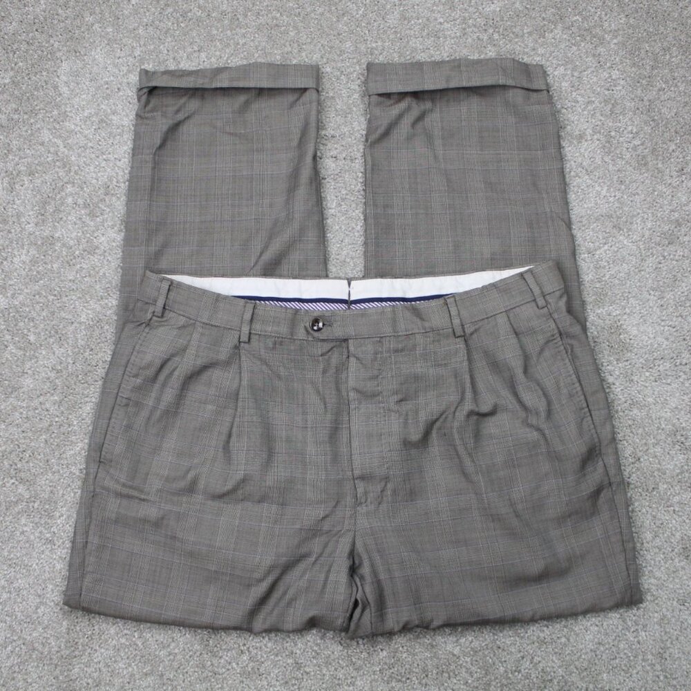 J. Hillburn Dress Pants Mens 36x30 Gray 100% Wool Pleated Cuffed Straight Leg